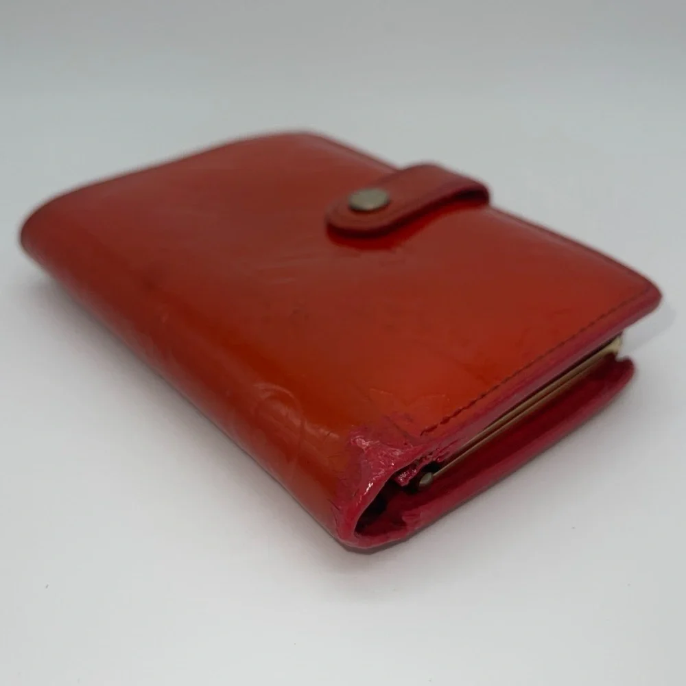 Louis Vuitton Monogram Red Vernis French Kisslock Bifold Wallet Snap Leather